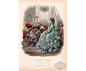 1872 год. Антикварная гравюра, дамы сидящие в креслах