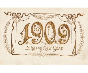 1909 год. Счастливого Нового Года, старинная открытка
