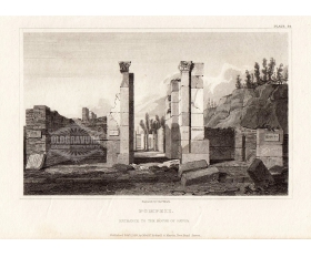 1818 год. Гравюра, Италия, Помпеи, вход в дом Пансы