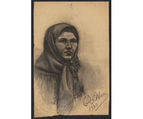 1920 год. Д.Ахманов, графика, уголь, Портрет женщины