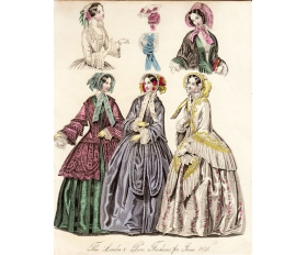 1850 год. Гравюра Мода Лондона и Парижа на Июнь 1850