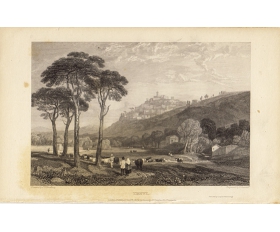 1832 год. Гравюра, офорт, Треви, Умбрия, Италия