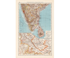 1906 год. Старинная карта Индии и Цейлона
