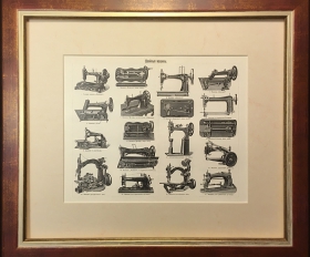 1902 год. Швейные машины, гравюра в обрамлении