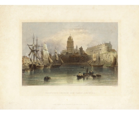 1841 год. Вид на бухту, речной пейзаж, гравюра, акварель