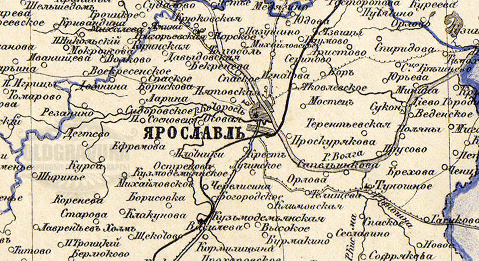 Старинная карта 1871 год. Города Ярославской Губернии (Ярославль)