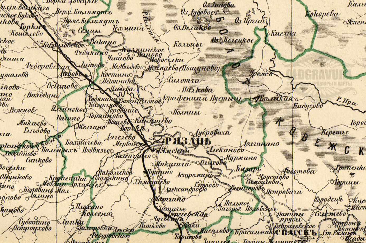 Старинная карта 1871 год Рязанская губерния