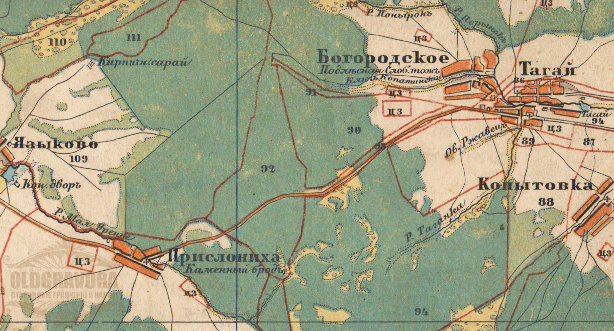 Старинная карта 1870-1890 годов Симбирска, Западная часть