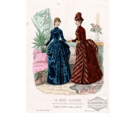 1886 год. Антикварная гравюра Мода LA MODE ILLUSTREE