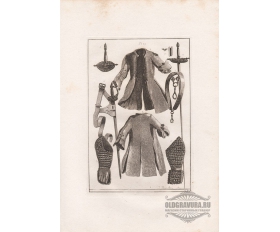 1812 год. Плащ, шпага и перчатки, гравюра с меди
