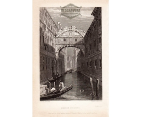 1829 год. Гравюра Италия, Венеция, Мост Вздохов