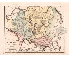 1802 год. Карта Античная Сарматия, гравюра, акварель