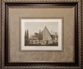 1851 год. Гравюра, Италия, Рим, Пирамида Цестия - купить с доставкой