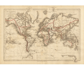 Подлинная старинная гравированная карта Мира, 1870-е гг. 