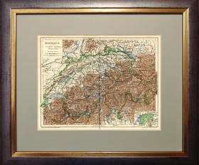 1909 год. Карта Швейцарии, литография И.Кадушина, СПБ