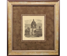 Продажа старинной обрамленной гравюры с видом Исаакиевского собора