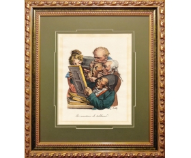 1828 год. Любители картин, литография, акварель, в раме