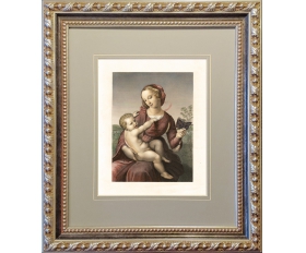 1853 год. Мадонна с младенцем, антикварная гравюра