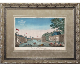 1780-е гг. С-Петербург, Проспект по реке Фонтанке, гравюра в обрамлении