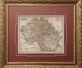 1896 год. Карта Московской губернии, в раме