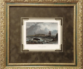 1842 год. Гравюра в раме, английский морской пейзаж