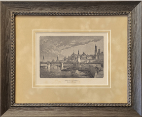 1906 год. Вид Москвы, старинная гравюра в раме