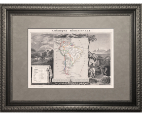 1852 год. Старинная карта-гравюра Южная Америка