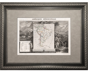 1852 год. Антикварная карта Южной Америки - купить для украшения кабинета