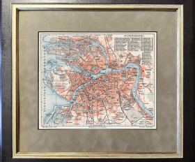 1896 год. Старинный план Санкт-Петербурга в раме