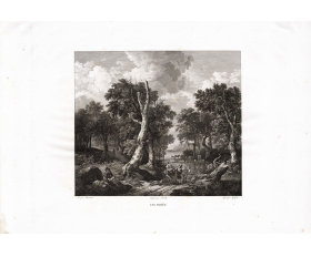 1818 год. Лесной пейзаж, большая антикварная гравюра
